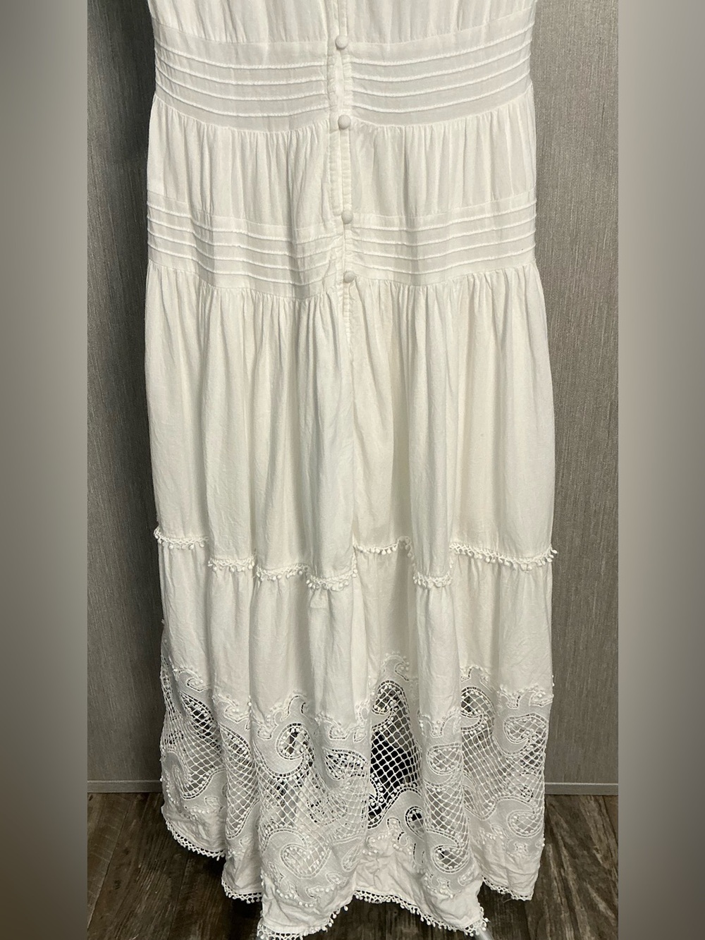 Maje Cream Button-Front Maxi Dress with Lace Design Size 38=US Size 6/8 - Picture 9 of 16